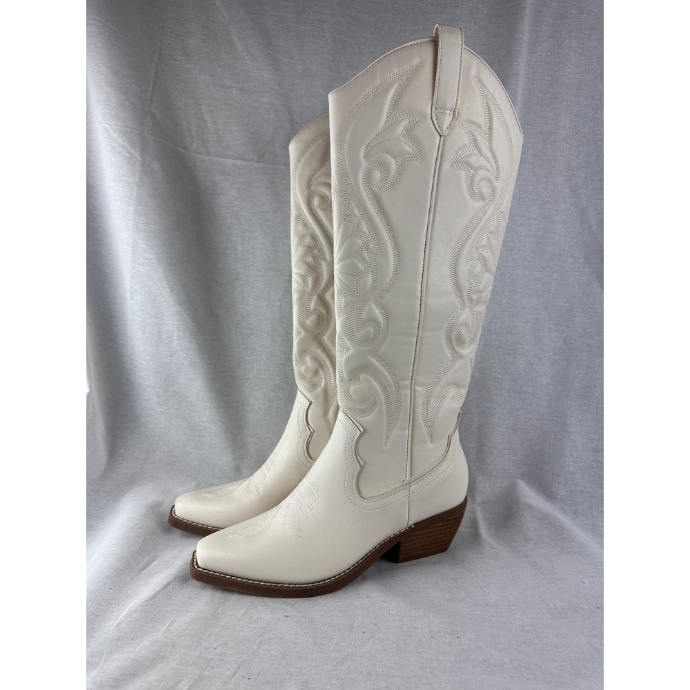 Wild Fable Womens Tall Western Cowgirl Boots Off White Embroidered Size 6.5